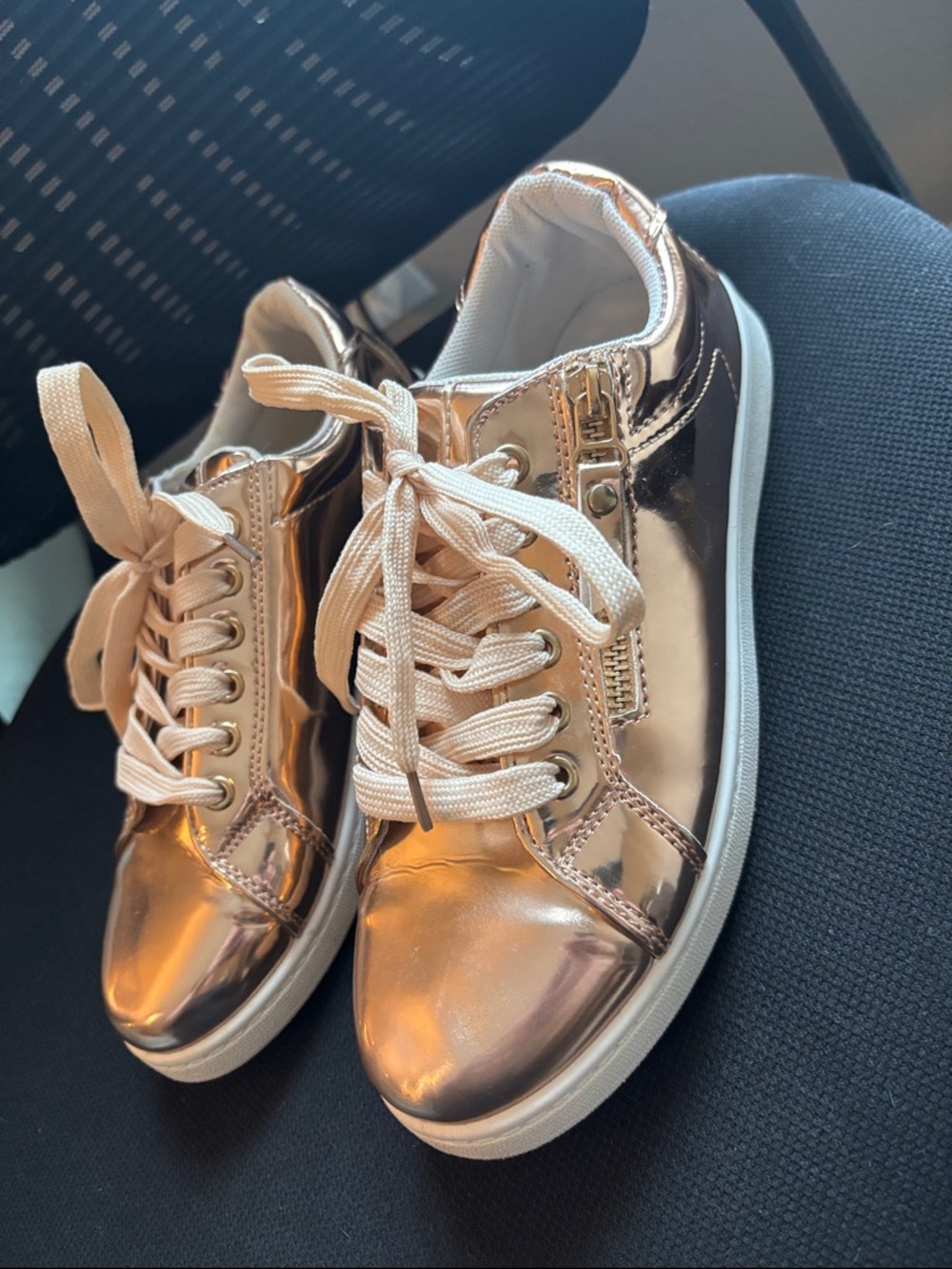Forever 21 Metallic Rose Gold Lace-Up Sneakers with Side Zip - Picture 4 of 4